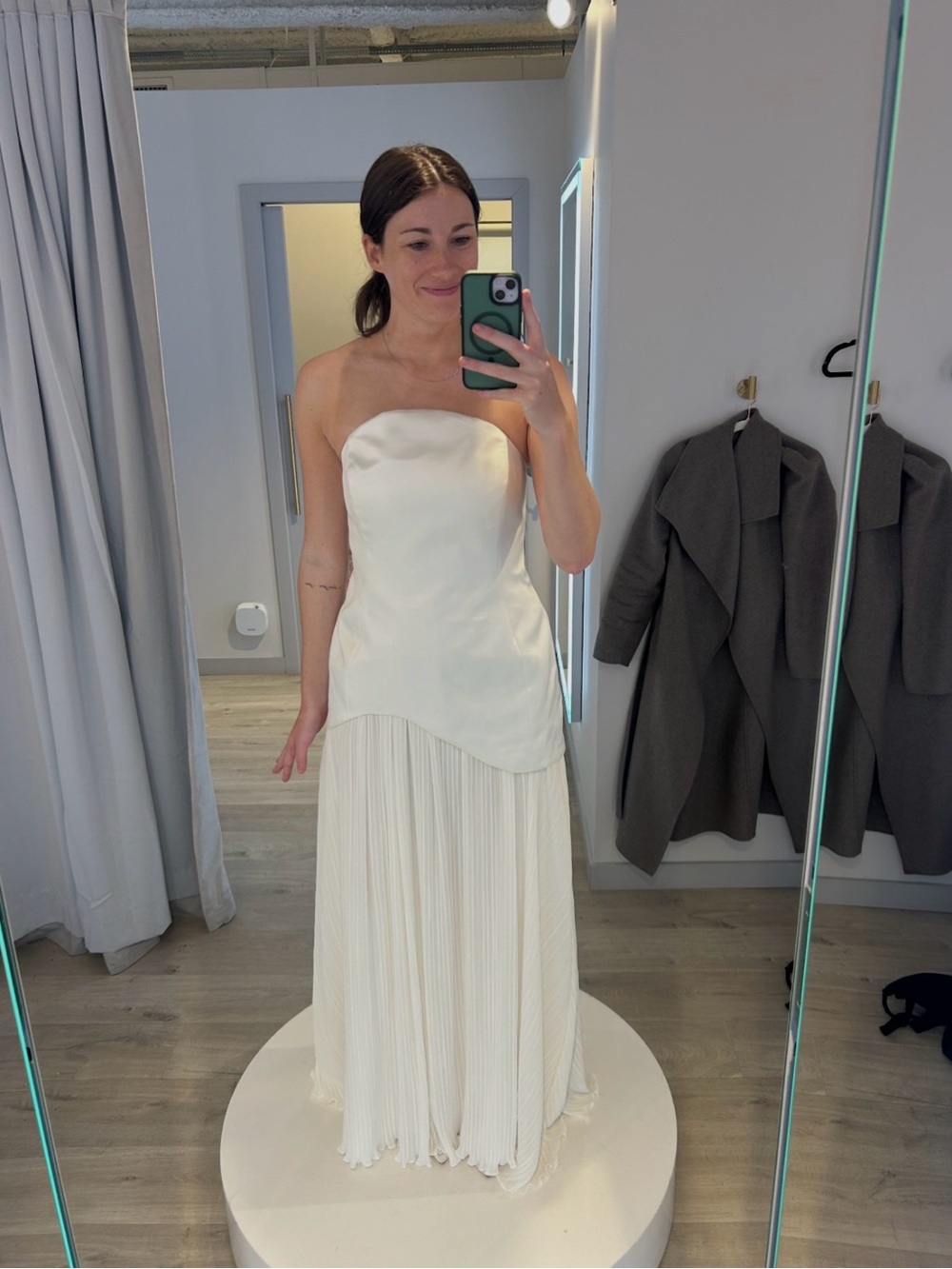 Meshki Strapless Ivory Pleated Maxi Dress